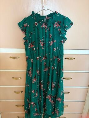 Maurices Green Floral Ruffle Sleeve Midi Dress